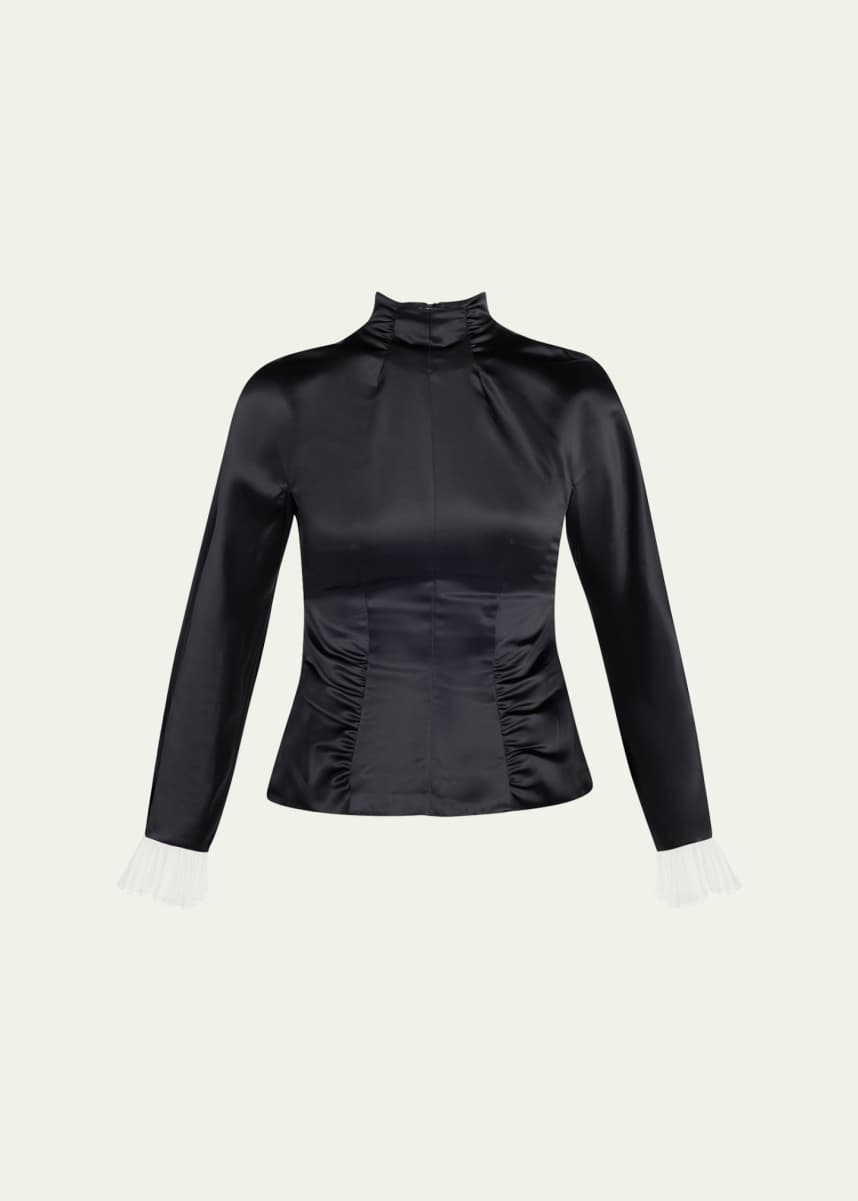 Valentino Garavani Ruched Satin Long-Sleeve Top