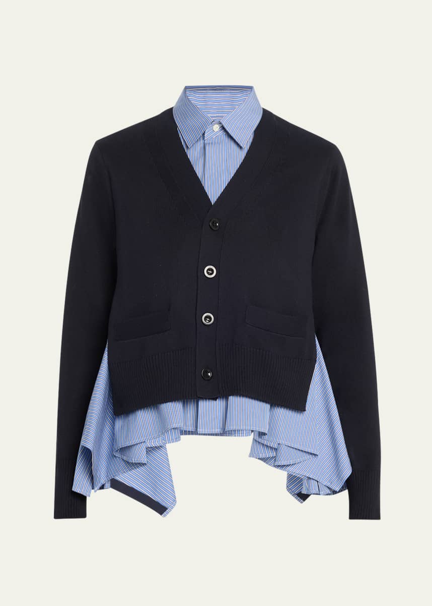 SACAI Stripe Shirting Cardigan