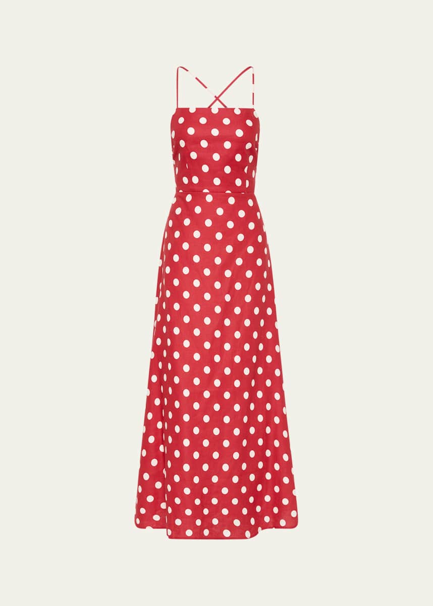 Posse Lori Polka-Dot Linen Maxi Dress