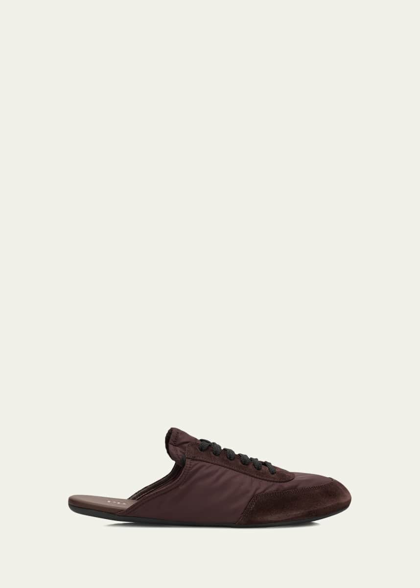Prada Nylon and Suede Open-Back Sneakers