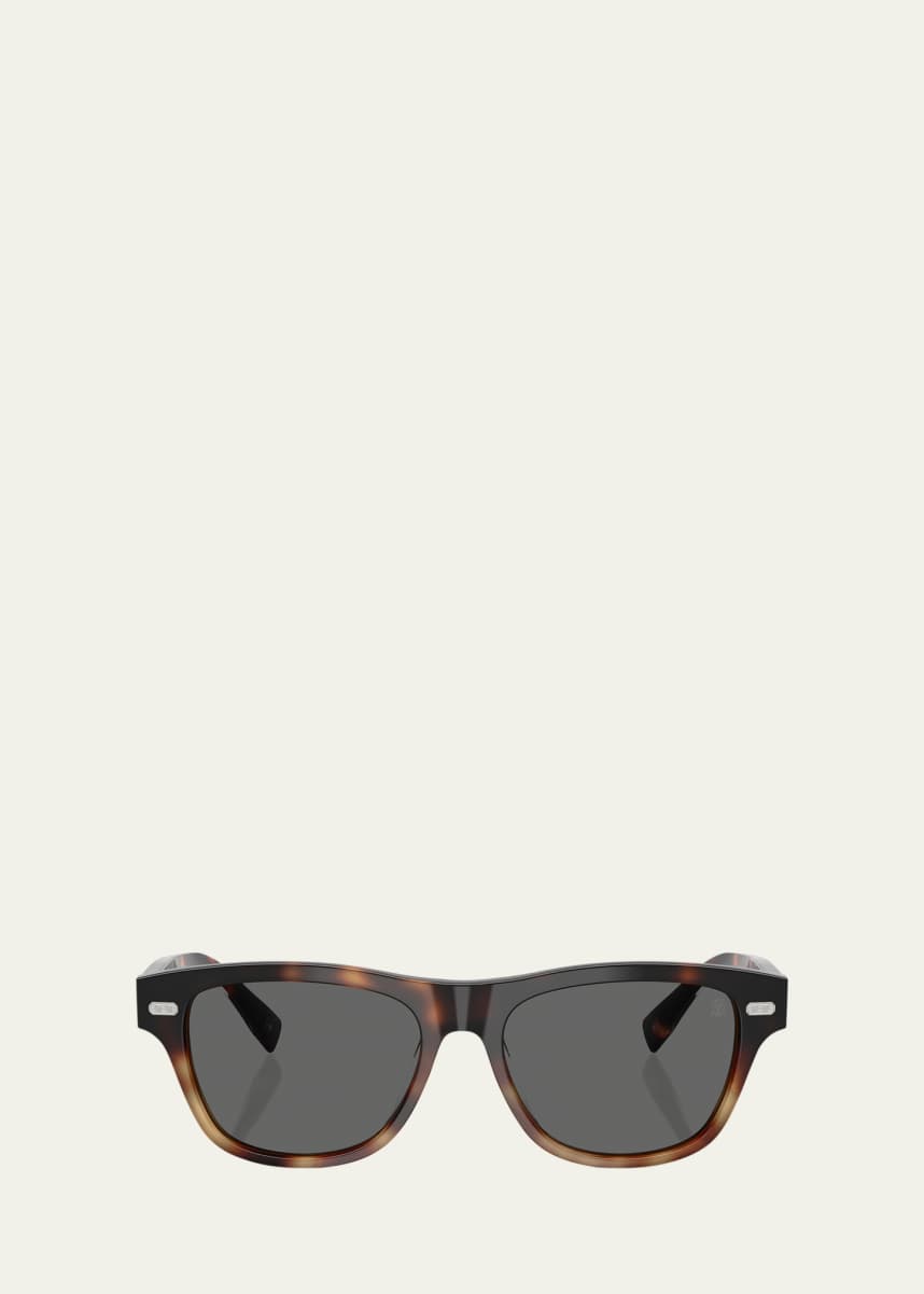 Brunello Cucinelli Havana Rectangle Acetate Sunglasses