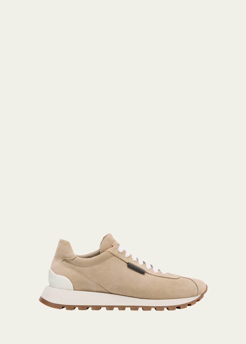 Brunello Cucinelli Suede Monili-Tab Runner Sneakers