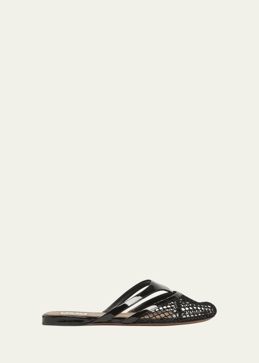 ALAIA Net Leather Thong Mules
