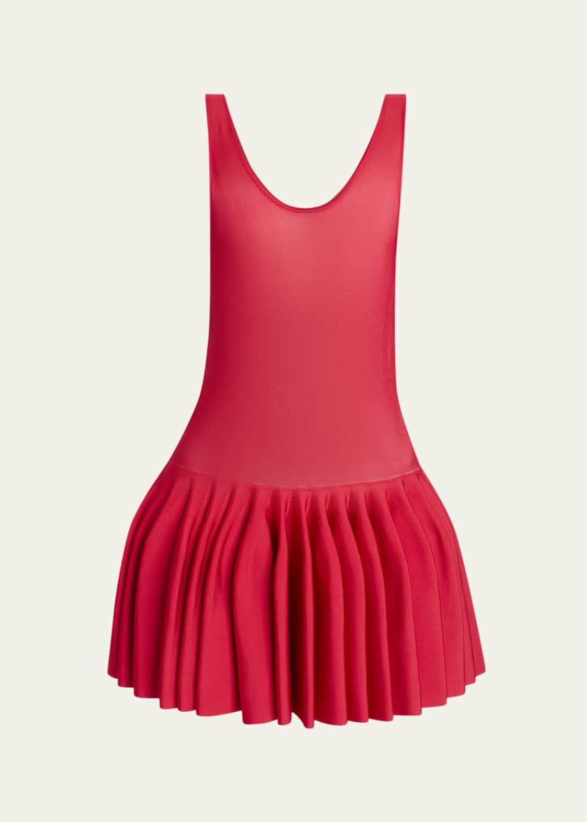 ALAIA Sleeveless Drop-Waist Flared Skirt Mini Dress