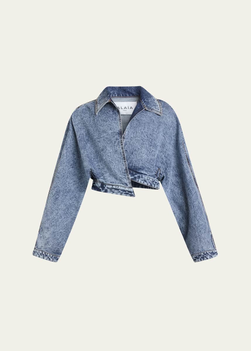 ALAIA Wrap Denim Cropped Asymmetric Jacket