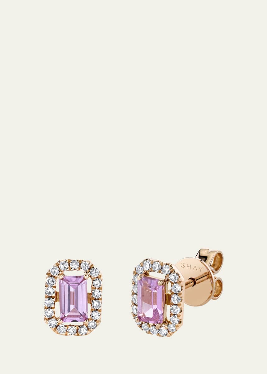 SHAY 18K Rose Gold Diamond Halo Pink Sapphire Stud Earrings