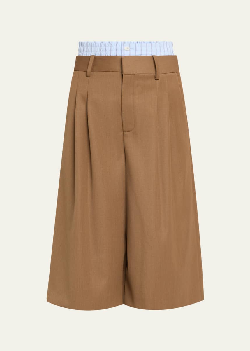 Monse Double Wasitband Tailored Long Wool Shorts