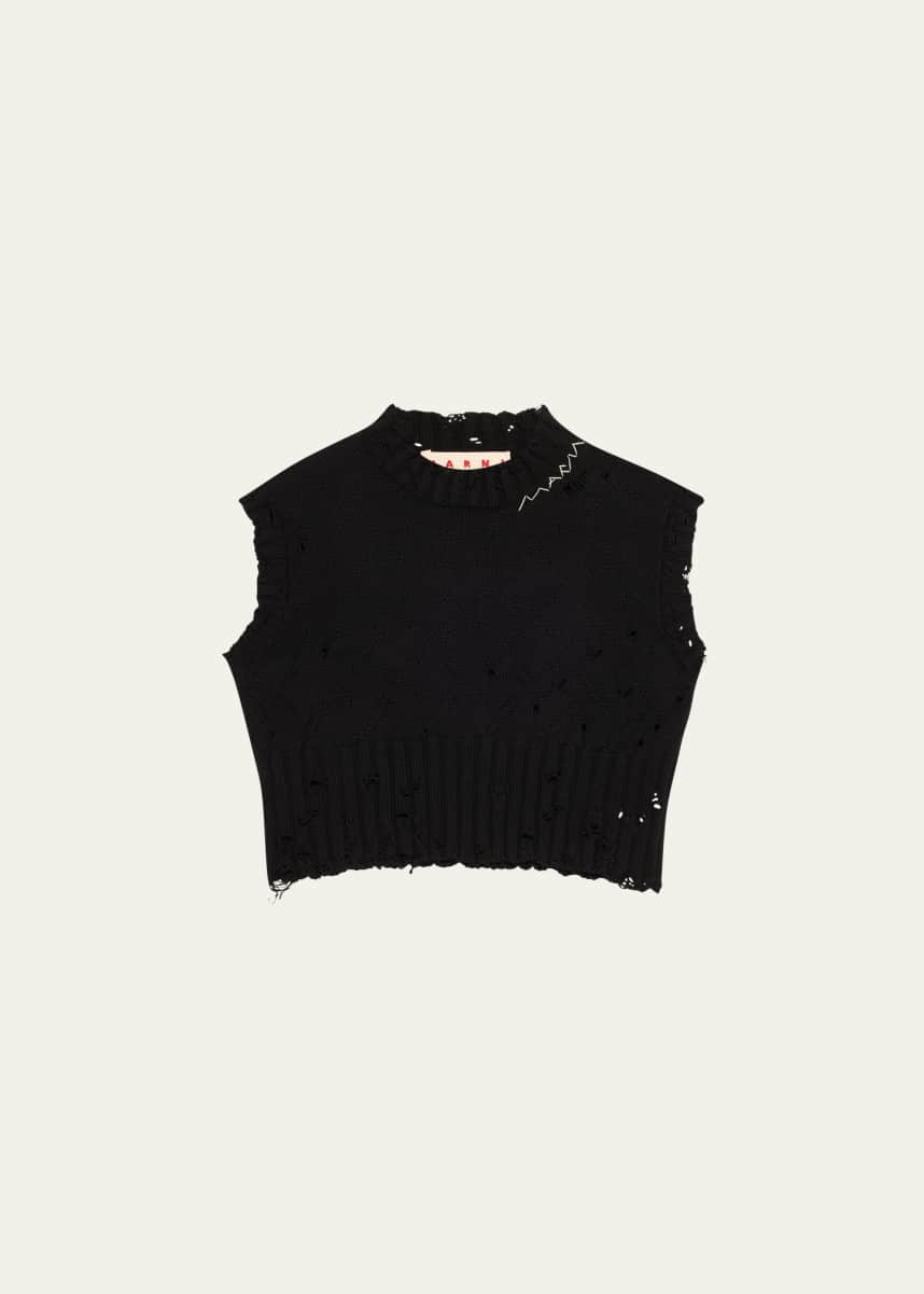 Marni Distressed Knit Cotton Boxy Cropped Vest
