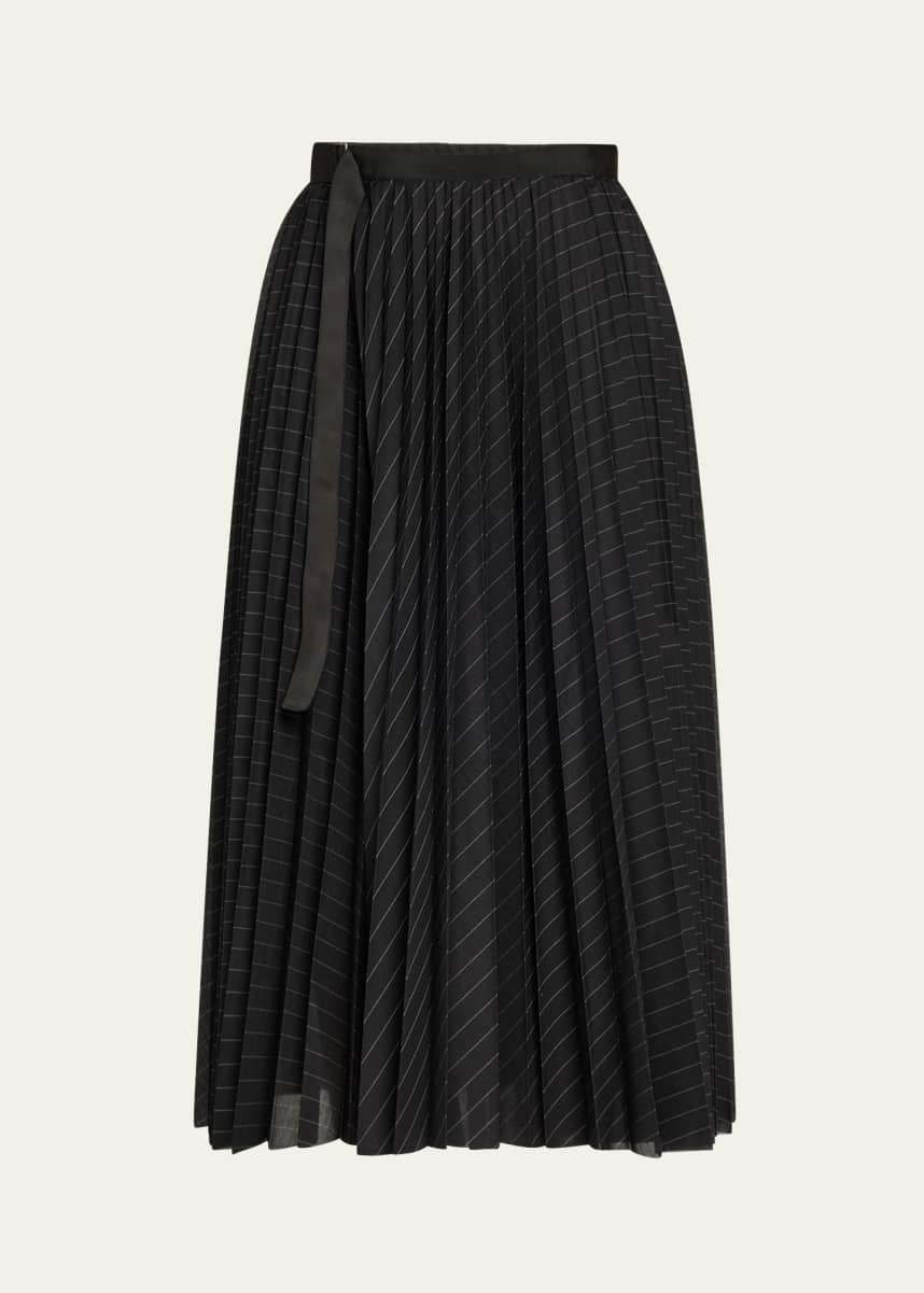 SACAI Pinstripe Pleated Midi Skirt