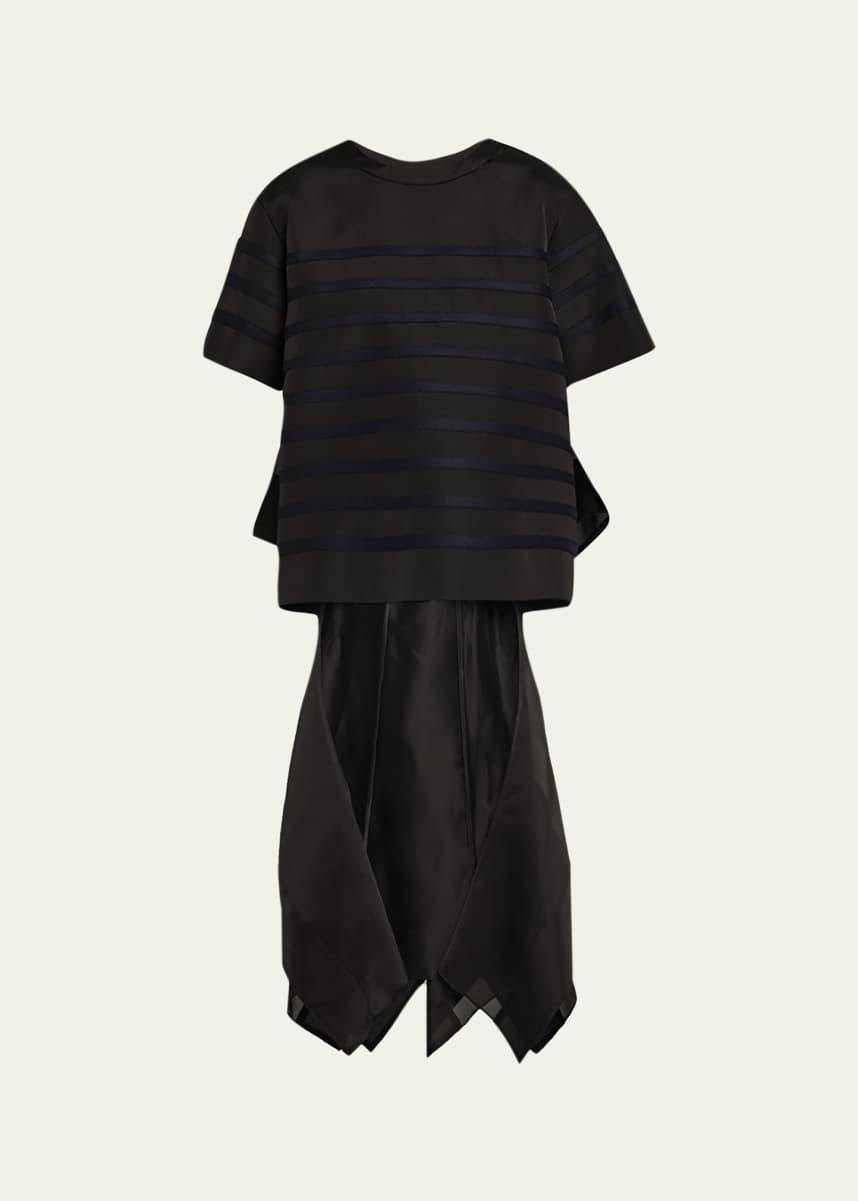SACAI Striped Open-Back Organza Ruffle Top