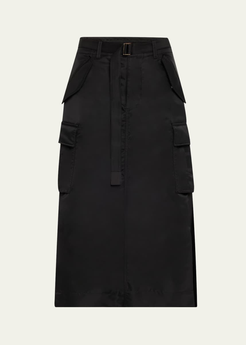 SACAI Nylon-Twill Pleated Back Midi Skirt
