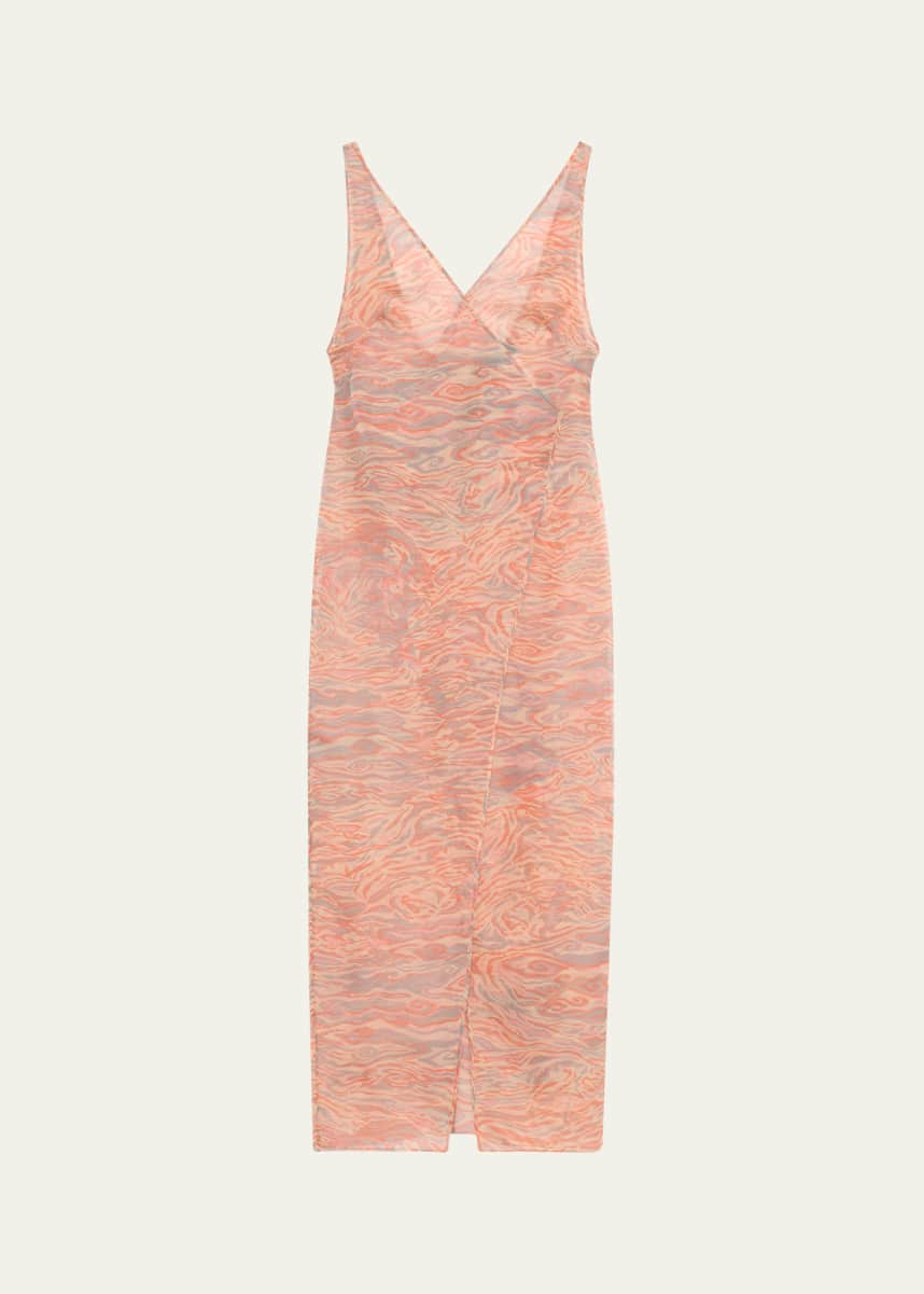 Giorgio Armani Abstract Semi-Sheer Wrap Silk Dress