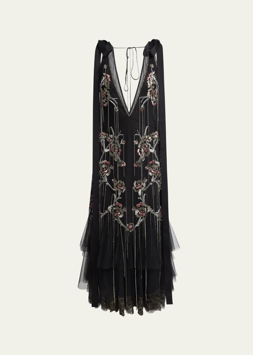 Erdem Floral Crystal Chain Slip Cocktail Dress