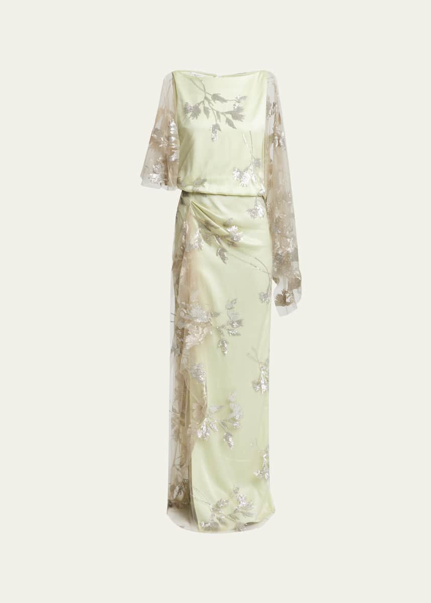 Erdem Floral Sequined Drape Gown