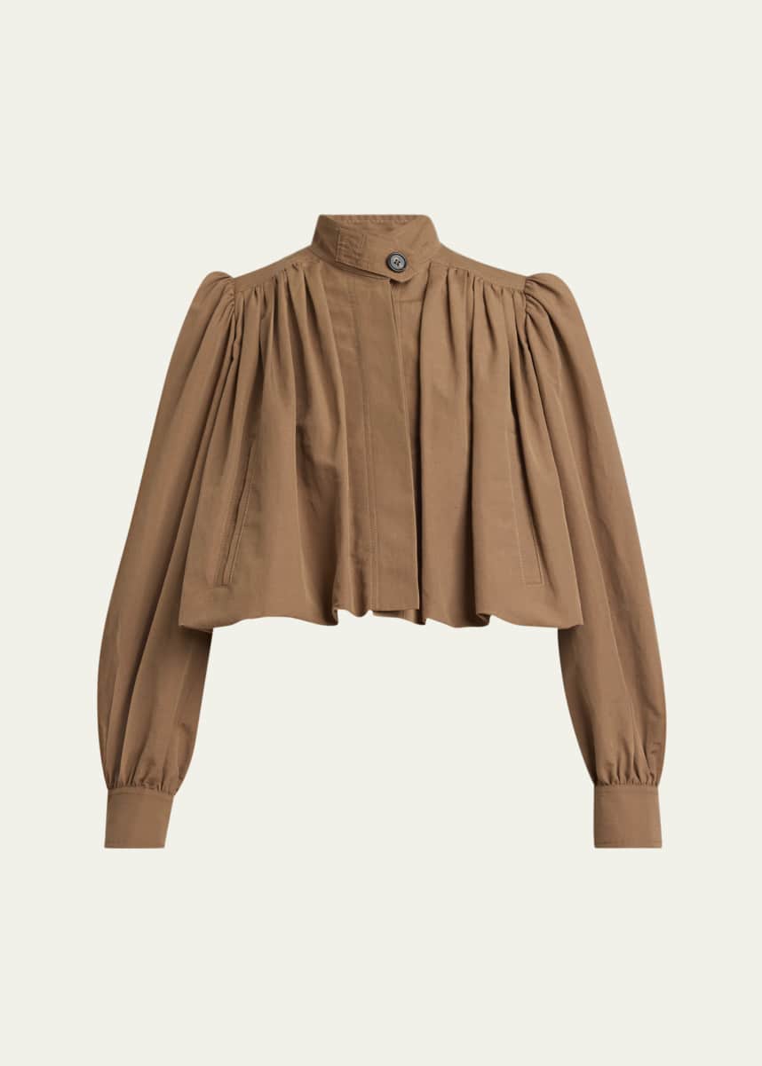 Chloe High Neck Gathered Shoulder Cropped Jacket