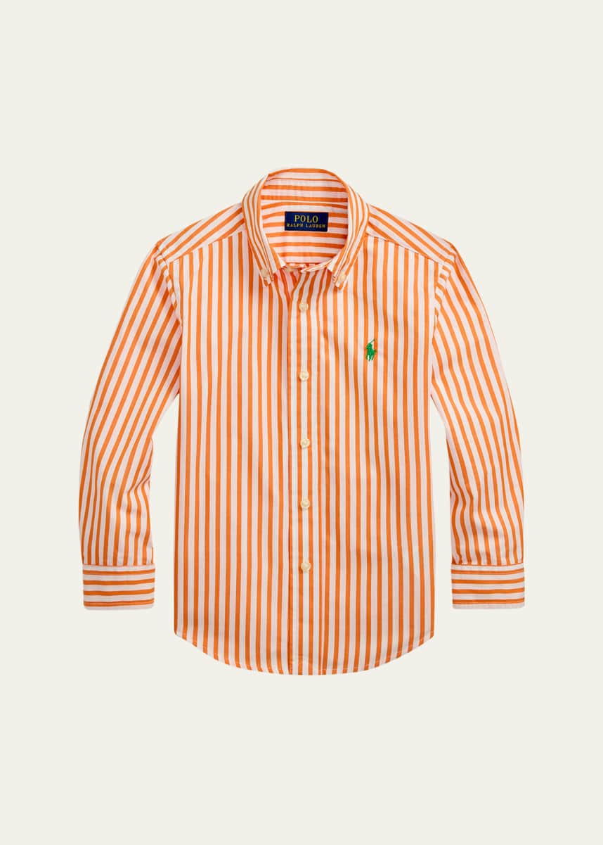 Ralph Lauren Childrenswear Boy's Striped Pony Embroidered Sport Shirt, Size 2-7