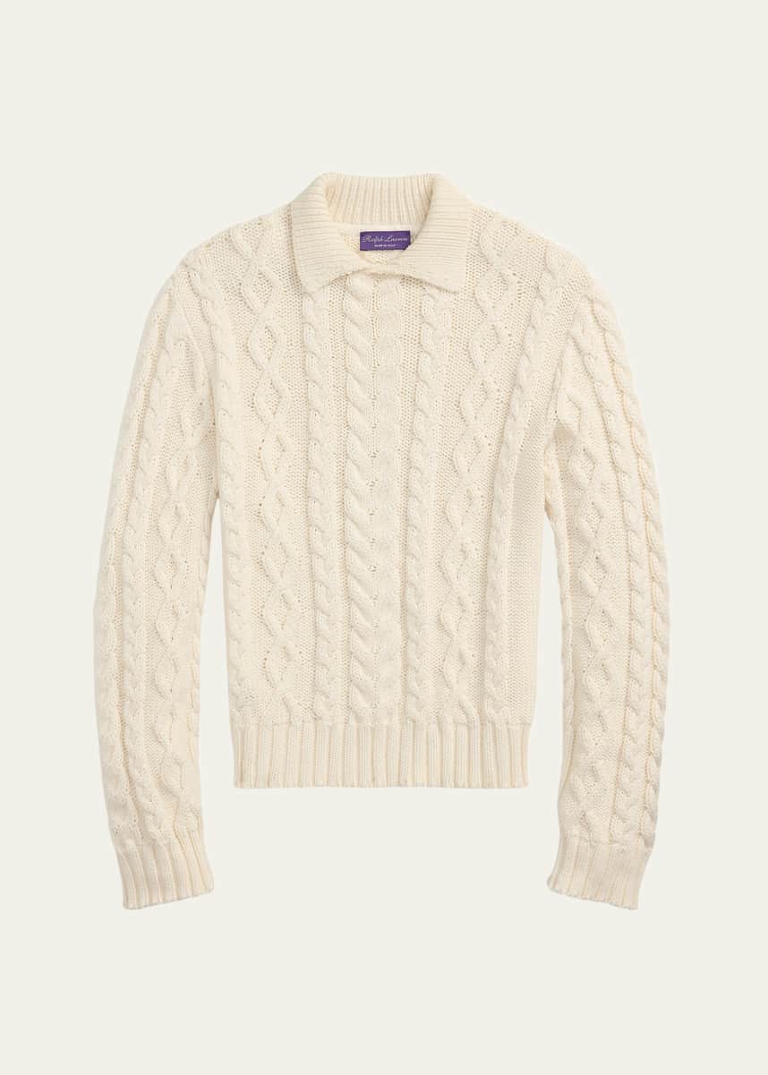 Ralph Lauren Purple Label Men's Cable-Knit Collared Sweater