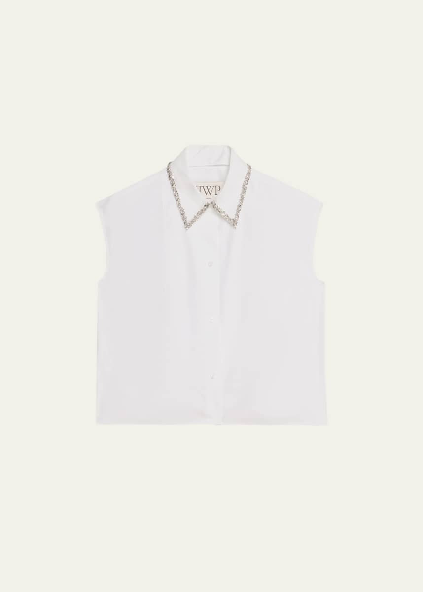 TWP Cap-Sleeve Top with Beaded Collar