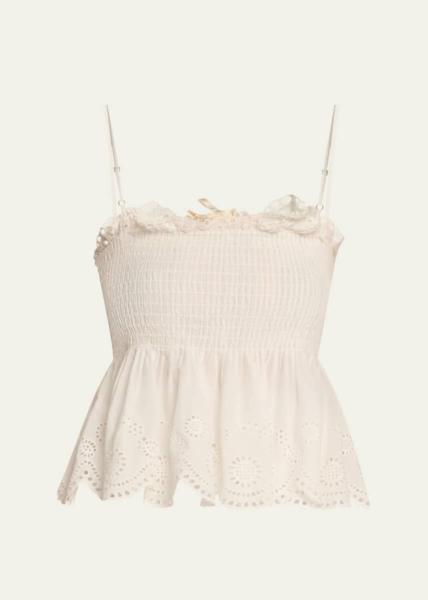 LoveShackFancy Condie Eyelet Peplum Top