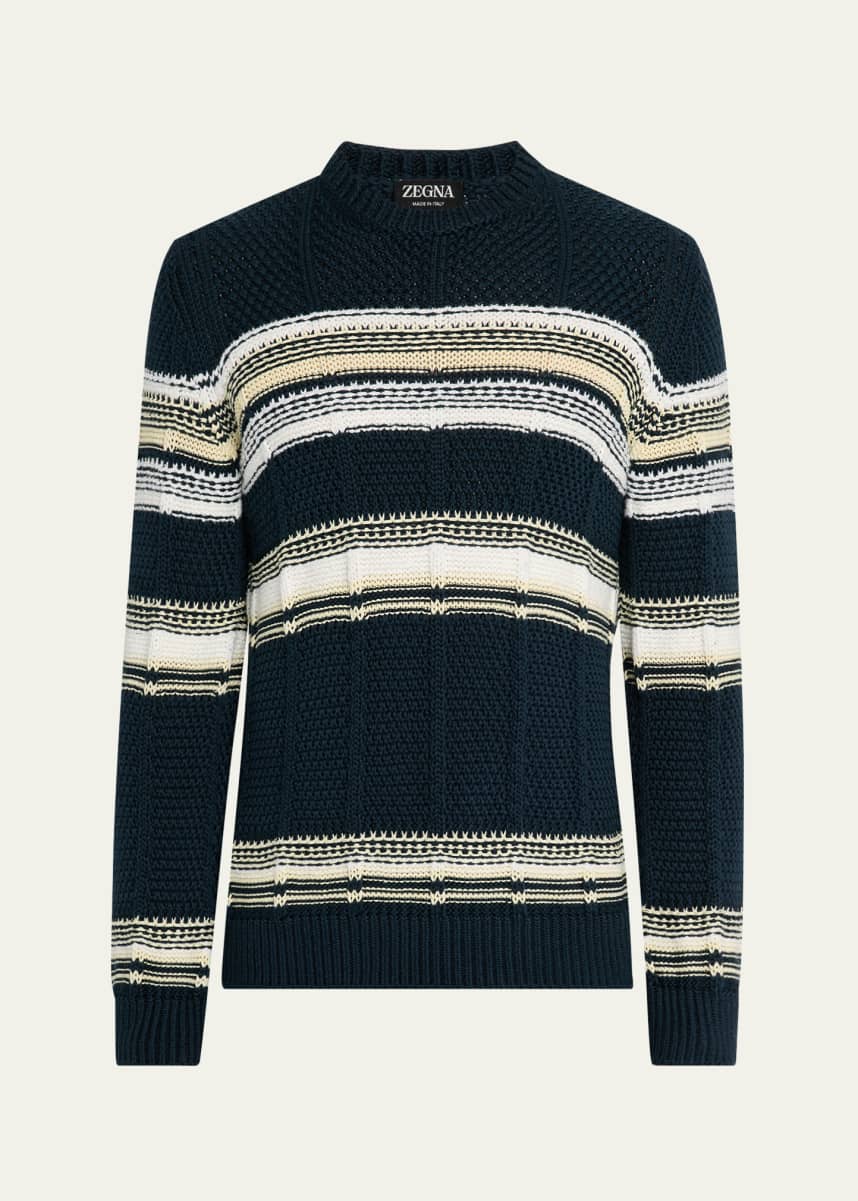 ZEGNA Men's Stripe Jacquard Crewneck Sweater