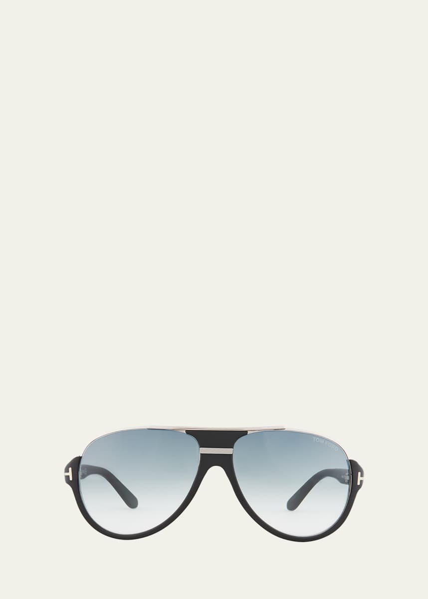 TOM FORD Dimitry Half-Rim Aviator Sunglasses, Matte Black/Shiny Dark Ruthenium/Gradient Blue