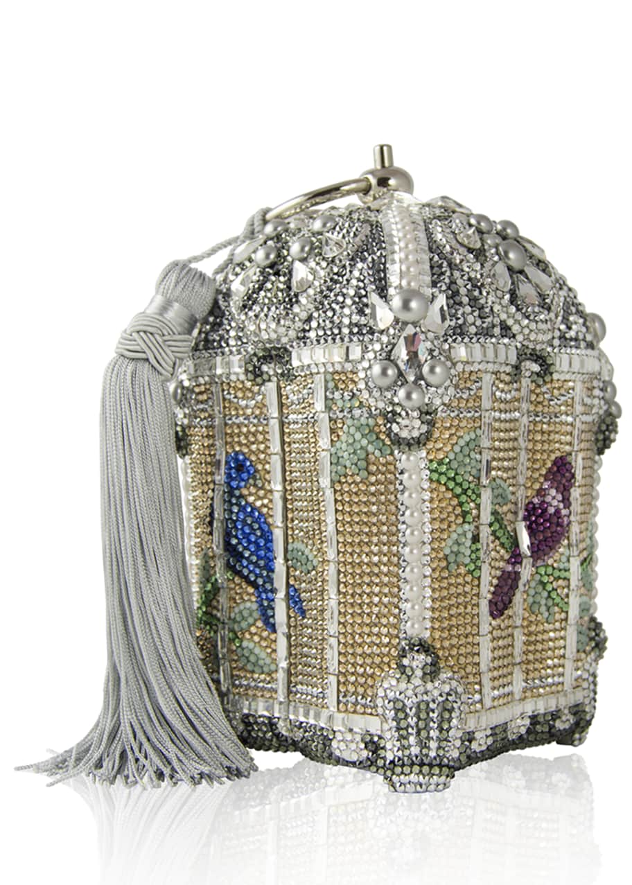 Image 1 of 1: Crystal-Embellished Birdcage Clutch Bag