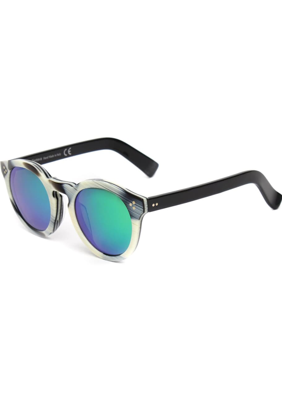 Image 1 of 1: Leonard II Round Sunglasses, Horn/Black/Green