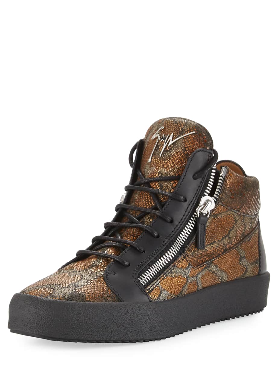 Image 1 of 1: Men's Embossed Leather Mid-Top Sneakers