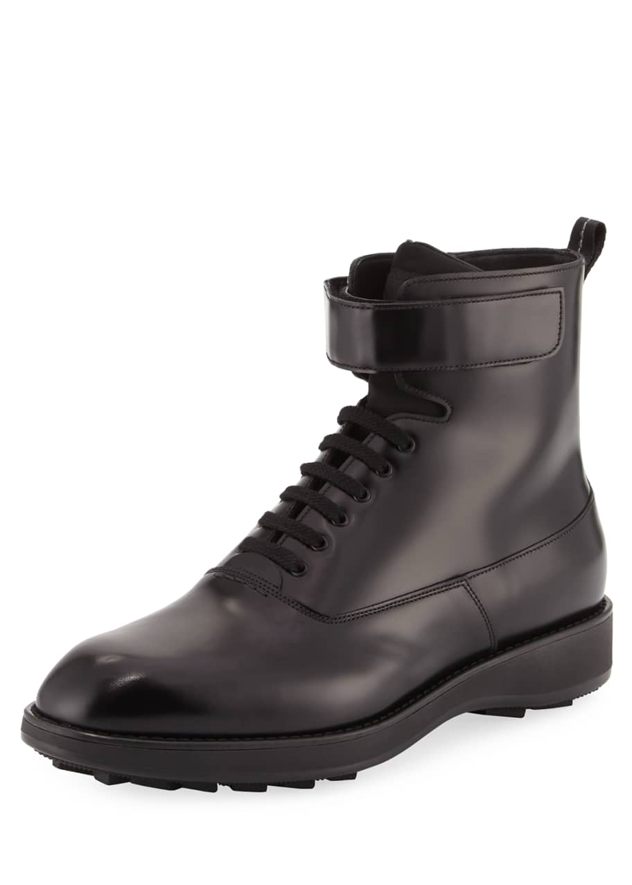 Image 1 of 1: Leather Lace-Up Combat Boot, Black