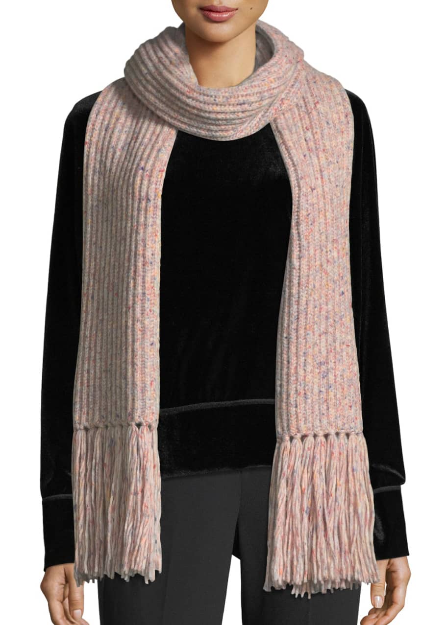 Image 1 of 1: Devin Boucle-Knit Scarf w/ Fringed Edges