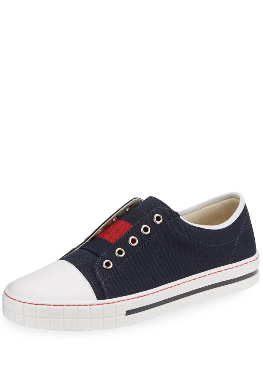 Image 1 of 1: Canvas Slip-On Low-Top Sneakers, Blue/Red, Toddler