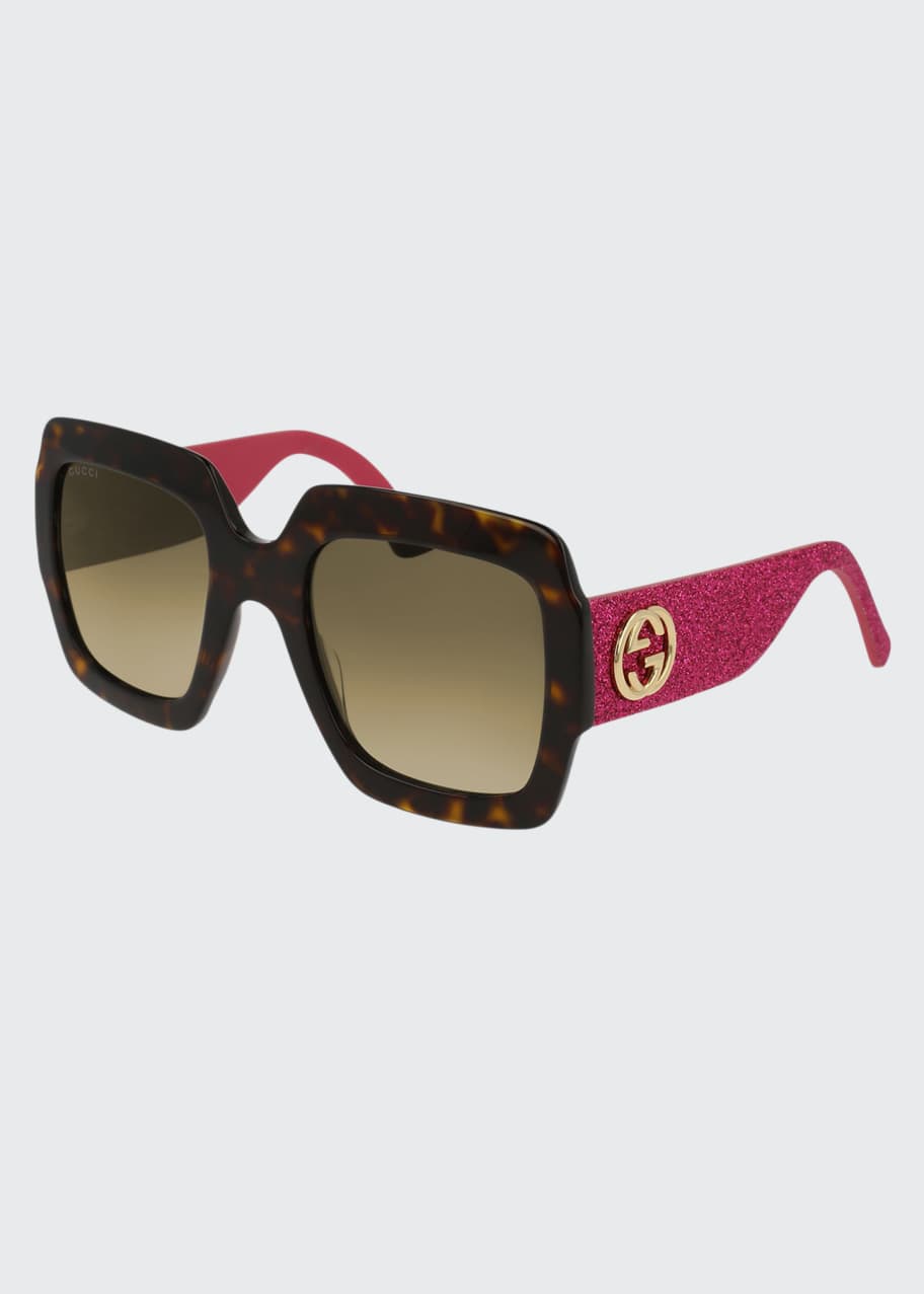 Image 1 of 1: Glittered Square GG Sunglasses