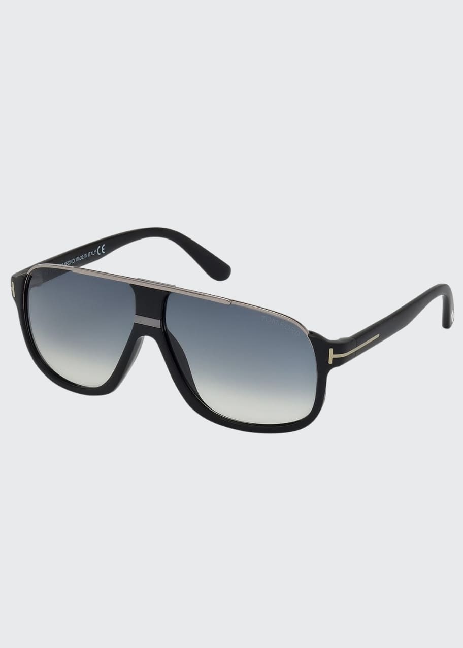Image 1 of 1: Elliot Universal-Fit Aviator Sunglasses, Shiny Black/Shiny Ruthenium