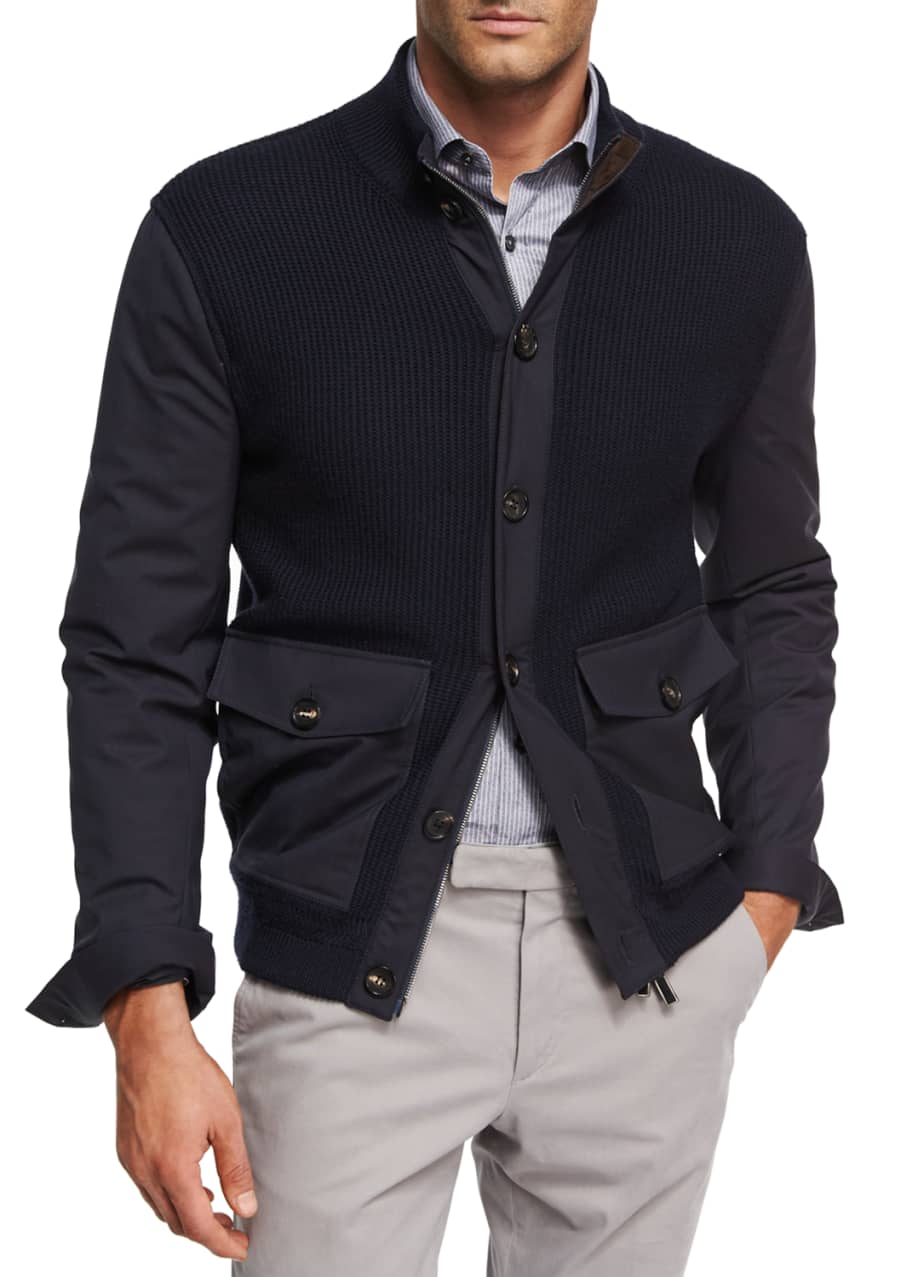 Image 1 of 1: Ribbed Wool Patch-Pocket Cardigan Jacket