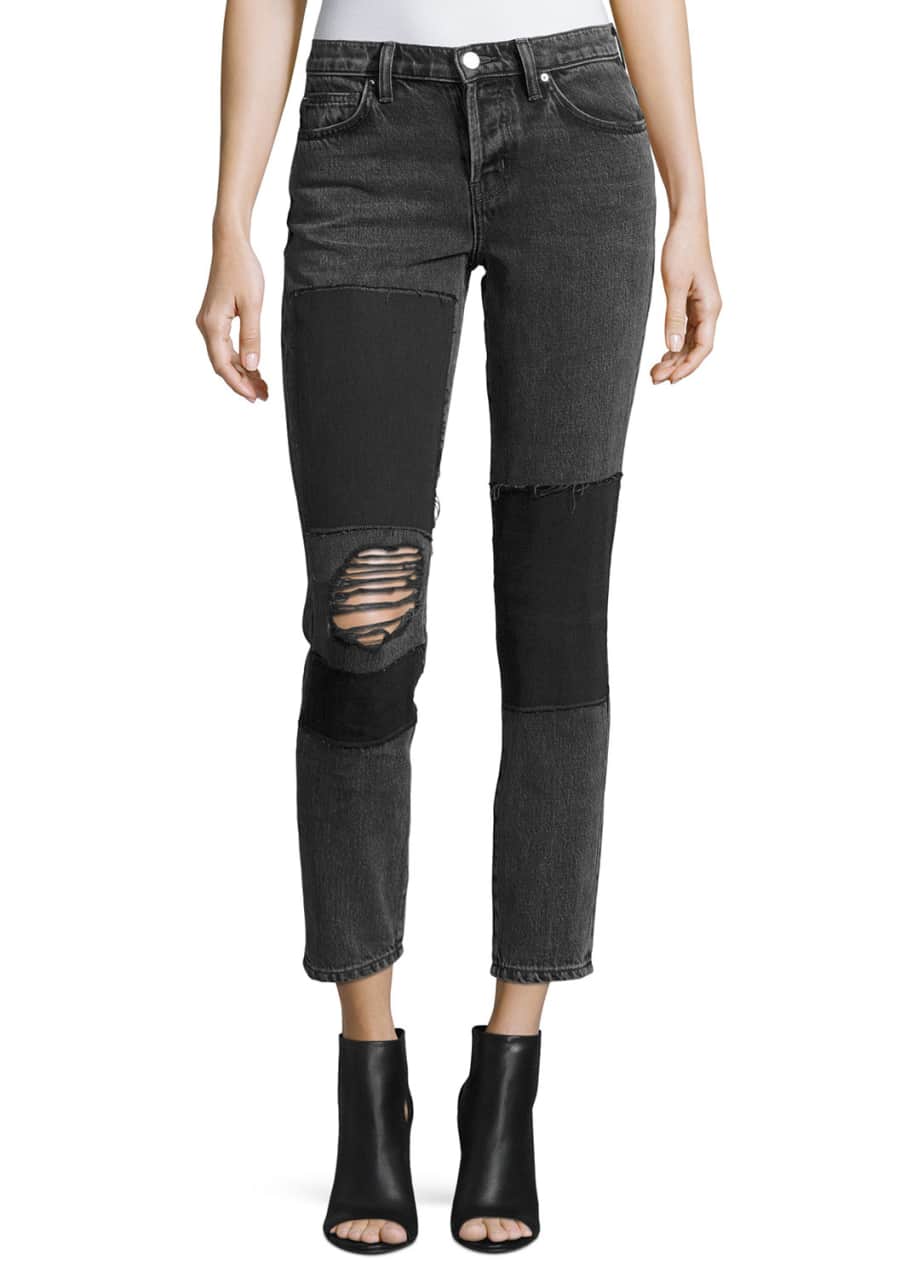 Image 1 of 1: Lep Mid-Rise Patched Distressed Skinny Jeans
