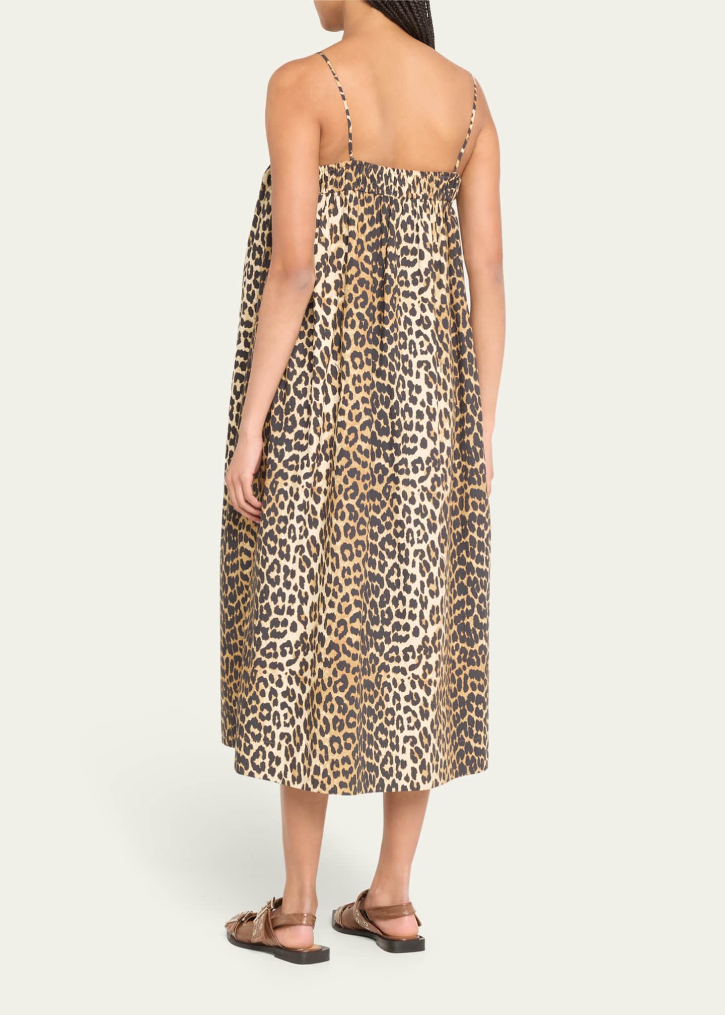 Ganni Spaghetti Strap Leopard-Print Midi Dress Image 3 of 5