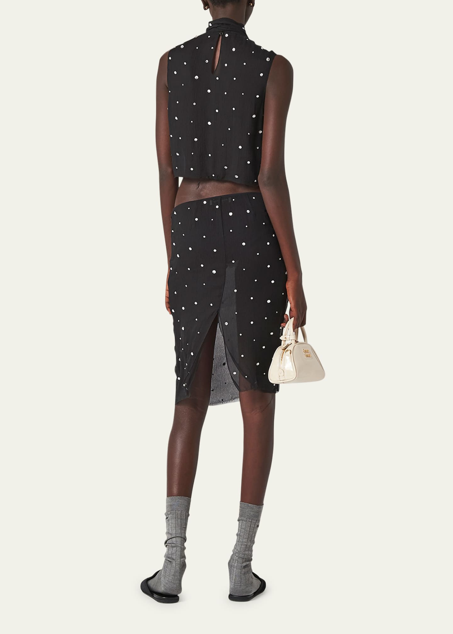 Miu Miu Crystal Chiffon Scarf-Neck Cropped Top Image 3 of 4