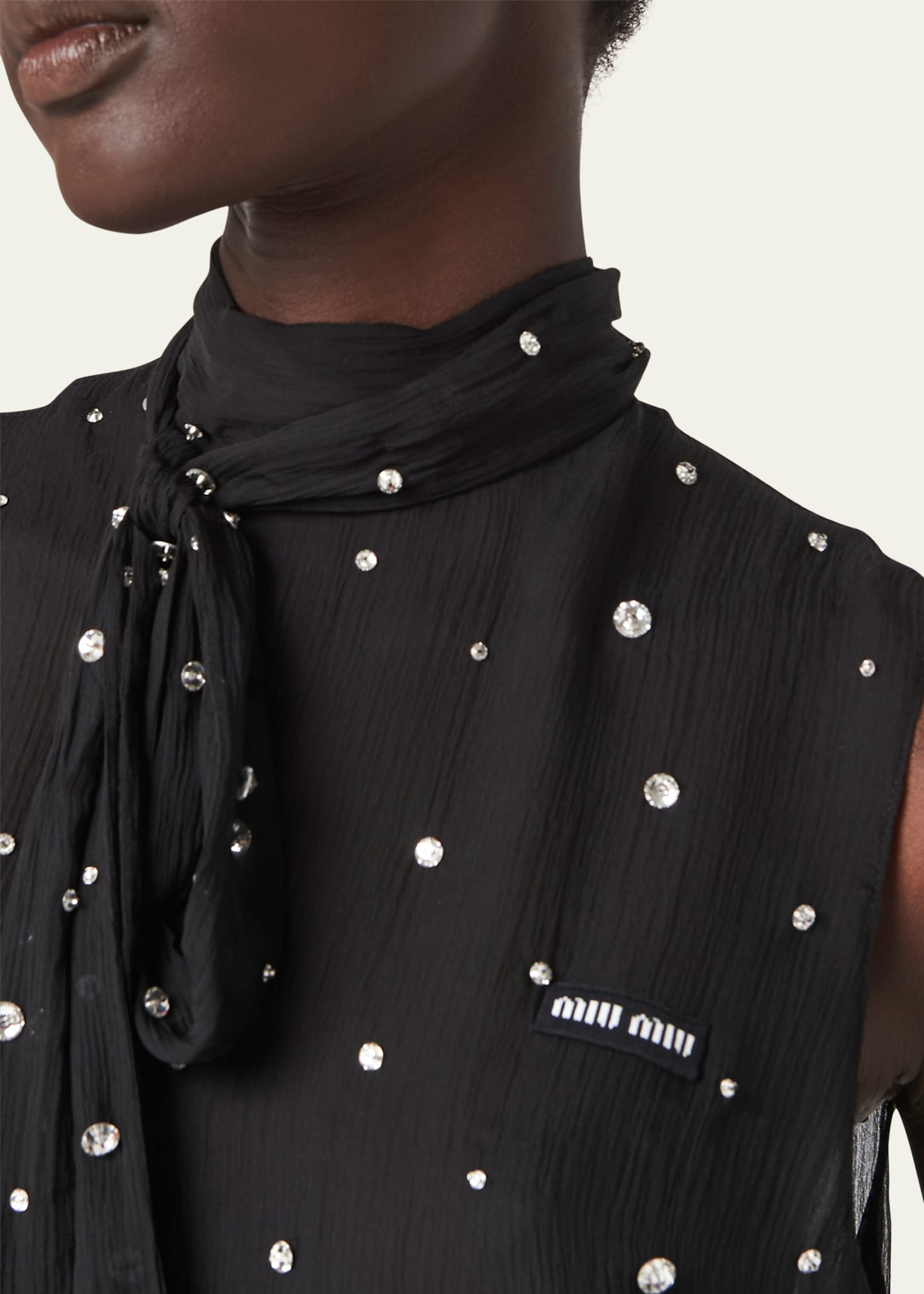 Miu Miu Crystal Chiffon Scarf-Neck Cropped Top Image 4 of 4