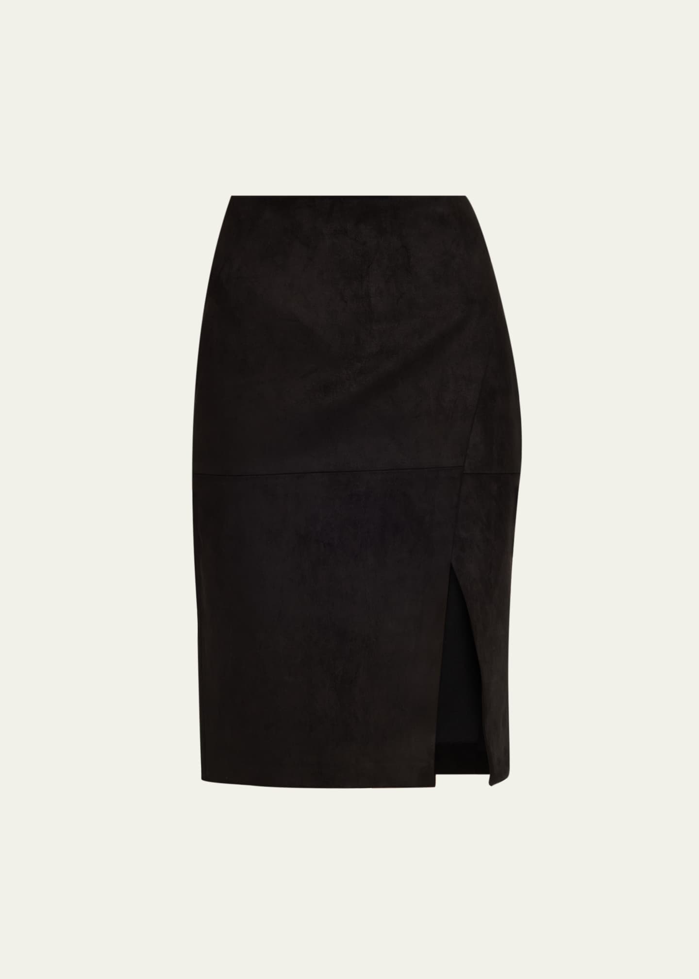 Alice + Olivia Siobhan Suede Front Slit Wrap Midi Skirt Image 1 of 5