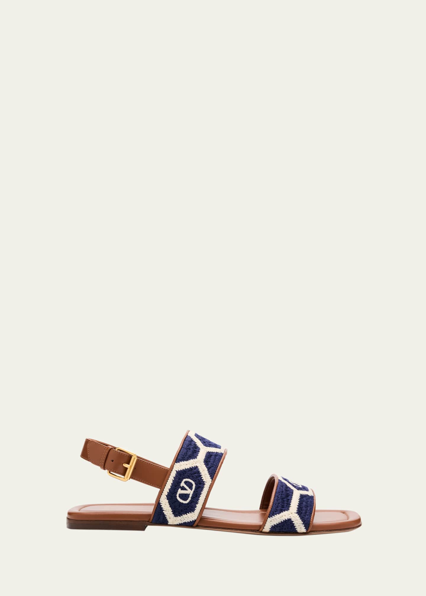 Valentino Garavani Embroidered Leather Summer Slingback Sandals Image 1 of 6