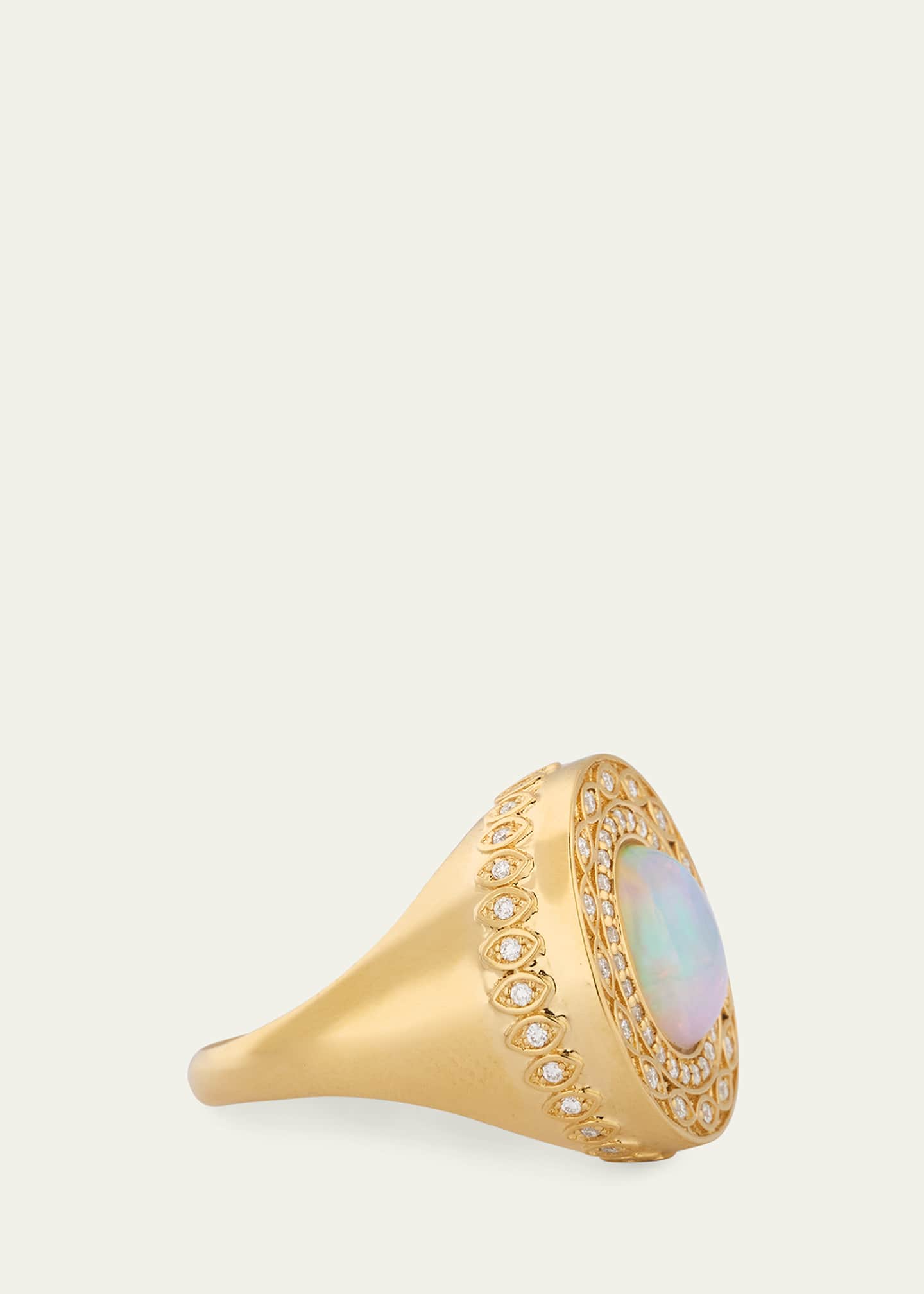 Sydney Evan 14K Yellow Gold Marquise Eye Opal Cabochon Signet Ring with Diamonds Image 4 of 4