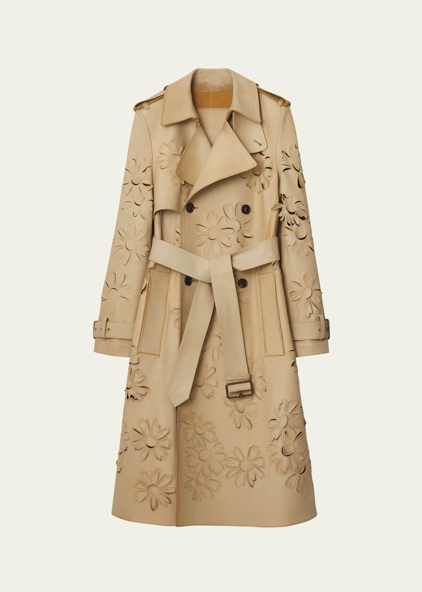 Burberry Floral Laser-Cut Leather Trench Coat