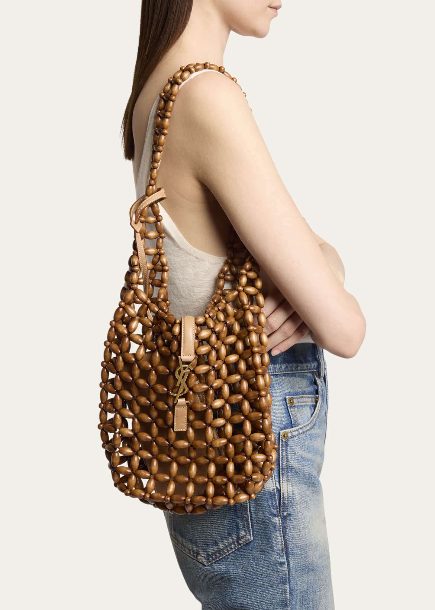 Saint Laurent Le 5 A 7 YSL Beaded Wood Hobo bag Image 2 of 5