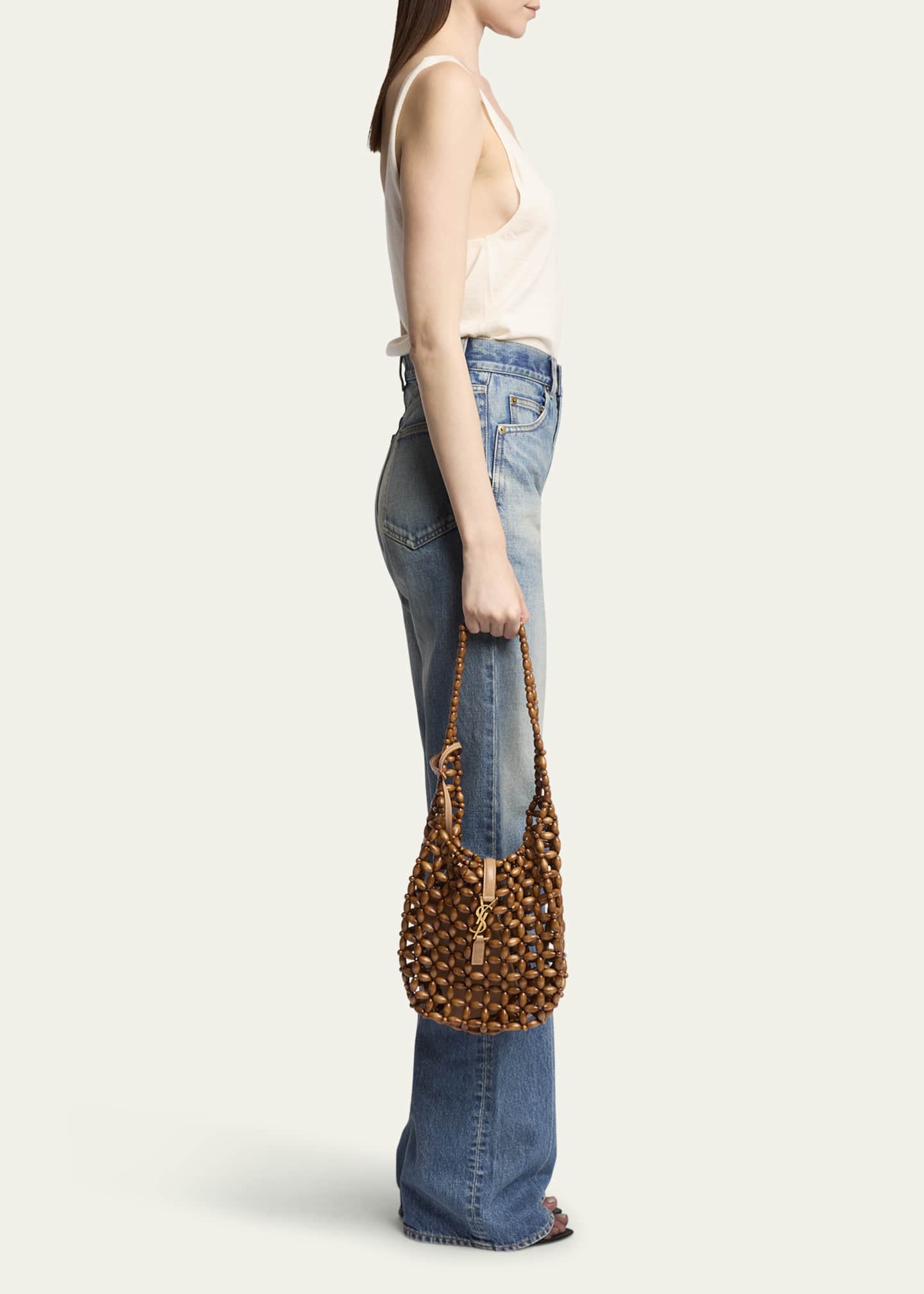 Saint Laurent Le 5 A 7 YSL Beaded Wood Hobo bag Image 5 of 5