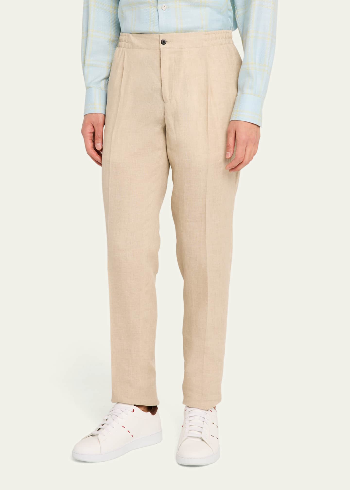 Kiton Men's Sasha Linen Pleated Stretch Pants Image 4 of 5