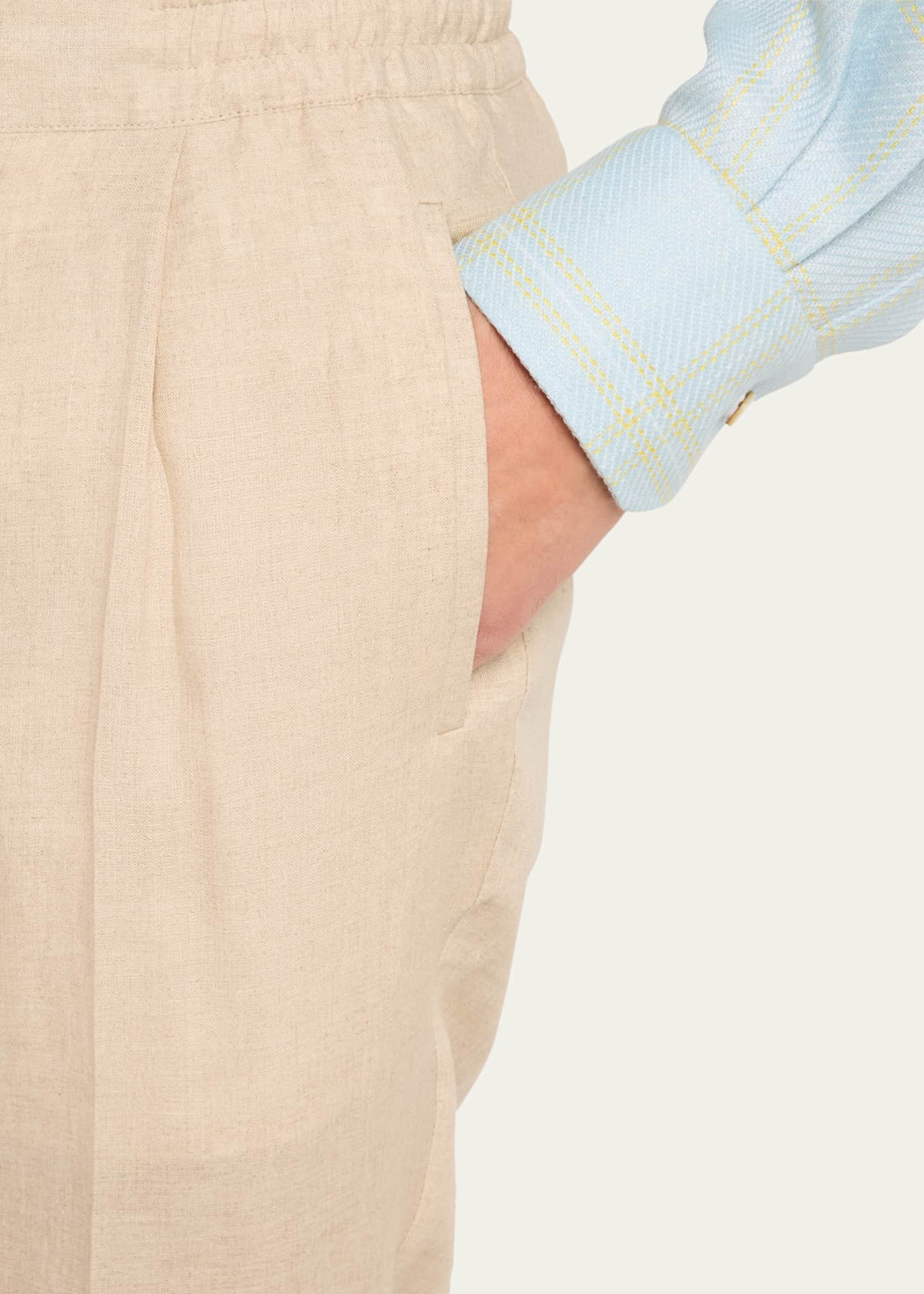 Kiton Men's Sasha Linen Pleated Stretch Pants Image 5 of 5