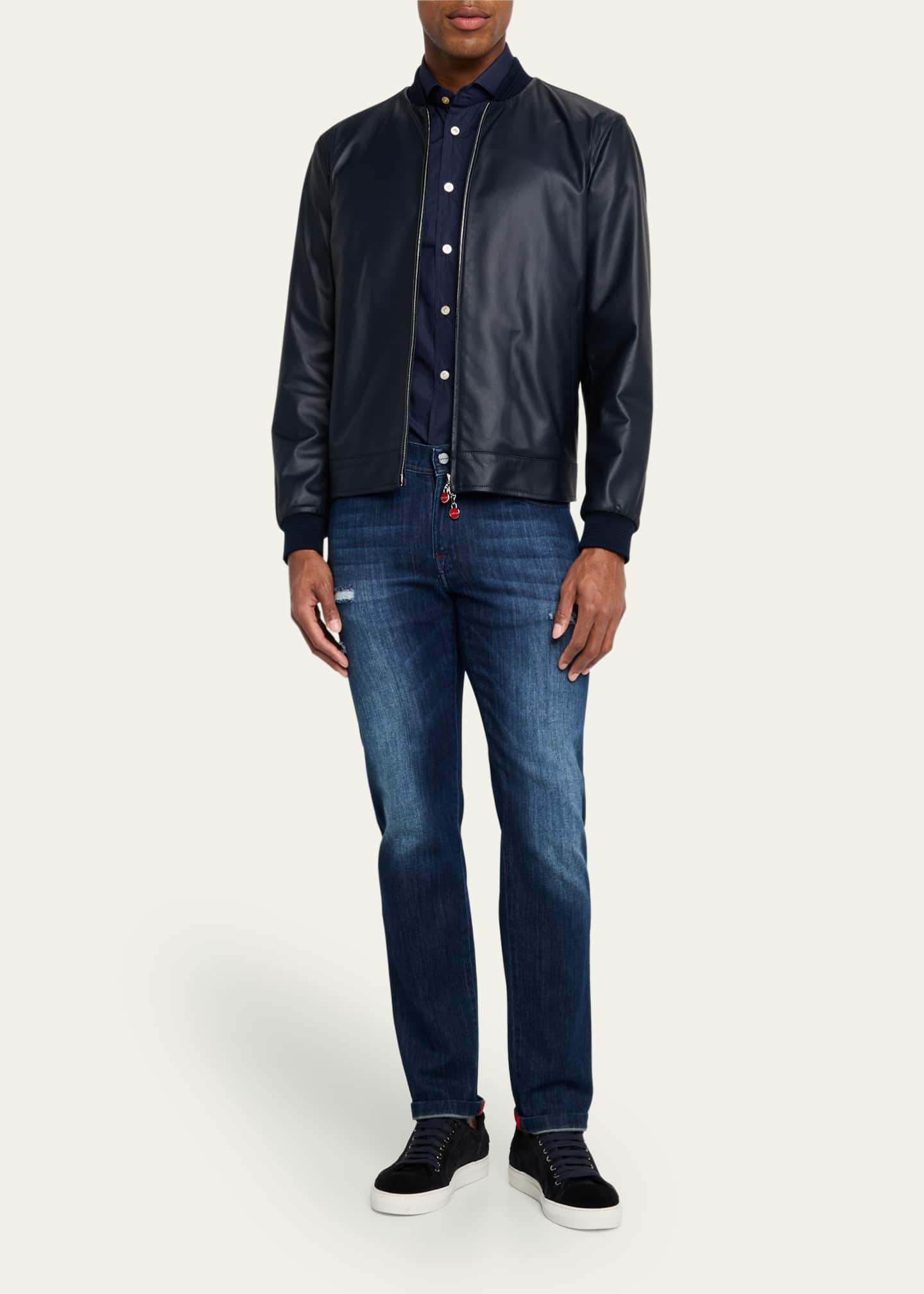 Kiton Men's Leather Full-Zip Bomber Jacket Image 2 of 5