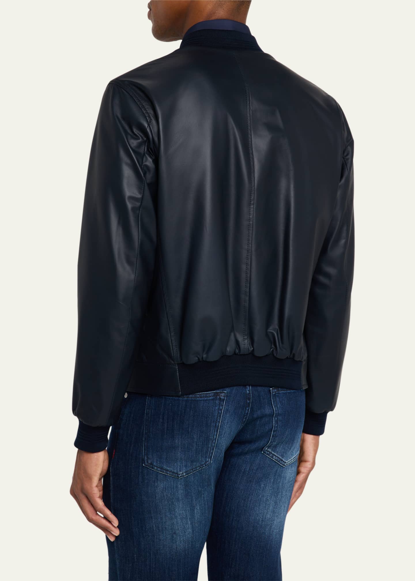 Kiton Men's Leather Full-Zip Bomber Jacket Image 3 of 5