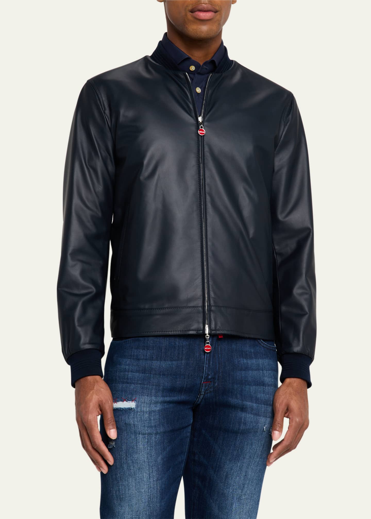 Kiton Men's Leather Full-Zip Bomber Jacket Image 4 of 5