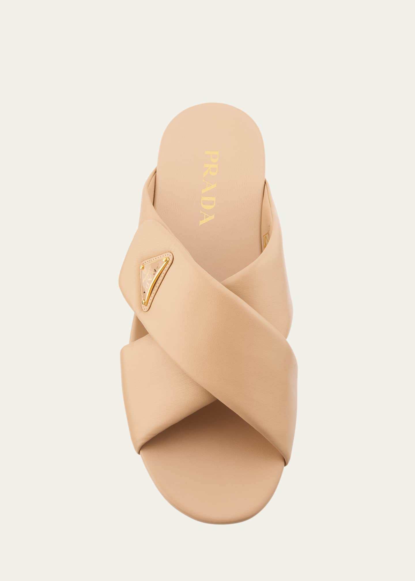 Prada Padded Leather Crisscross Flat Sandals Image 6 of 6